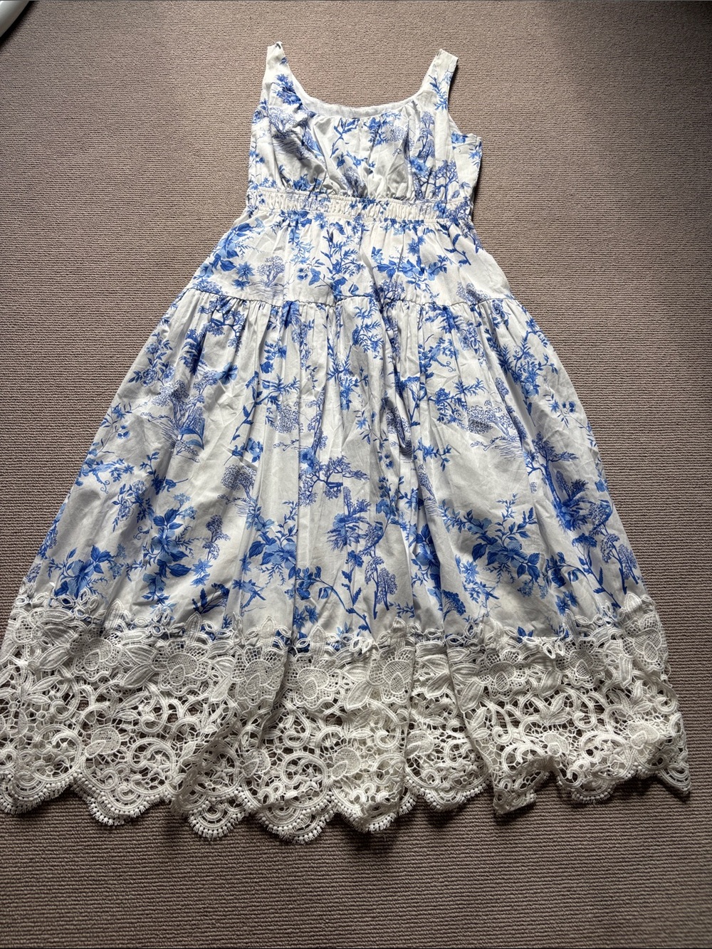 Bloomingdales: Aqua Blue Floral Tiered Cotton Sundress With Embroidered Hem